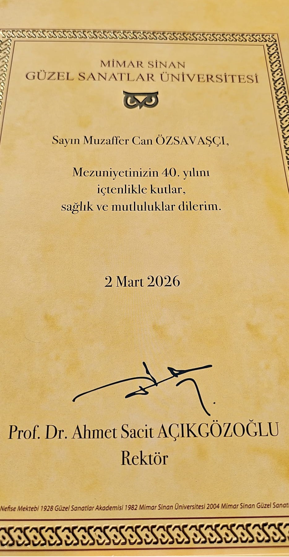 Mezuniyetin 40. yılı beratı